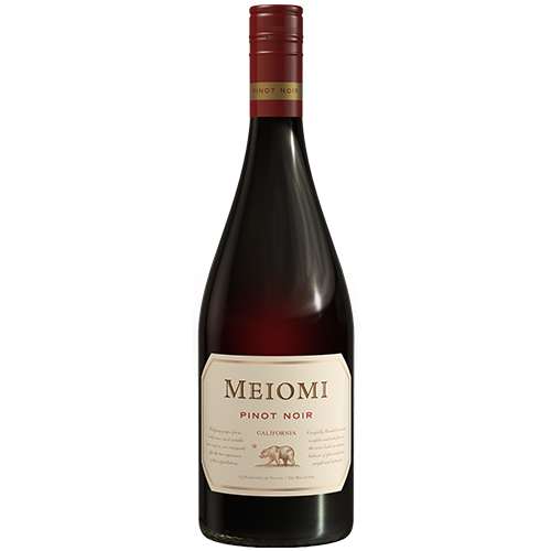A bottle of 2022 Meiomi Pinot Noir California on a white background