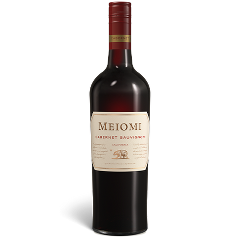 A bottle of 2021 Meiomi Cabernet Sauvignon on a white background