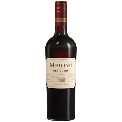 A bottle of 2021 Meiomi Red Blend on a white background