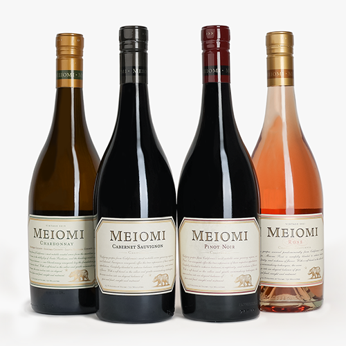 One bottle each of Meiomi Pinot Noir, Cabernet Sauvignon, Chardonnay, Rosé